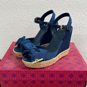Tory Burch Navy Blue Wedge Sandals